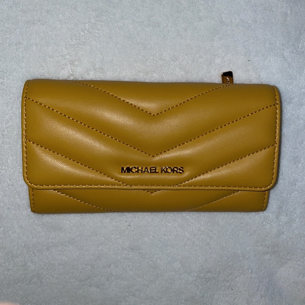 Michael Kors Dark Gold Leather Trifold Wallet/Phone Case - New w/ Tags